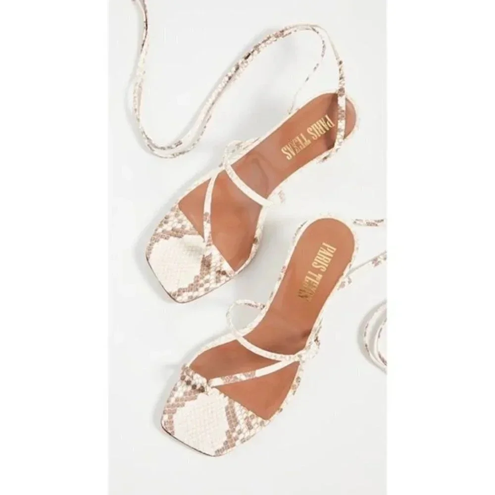Paris Texas Faded Python Print Wrap Sandals Faded Natural Beige Size 37.5